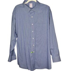 Brooks Brothers Mens Blue Gingham Traditional Fit Non-Iron Stretch Shirt 18-34